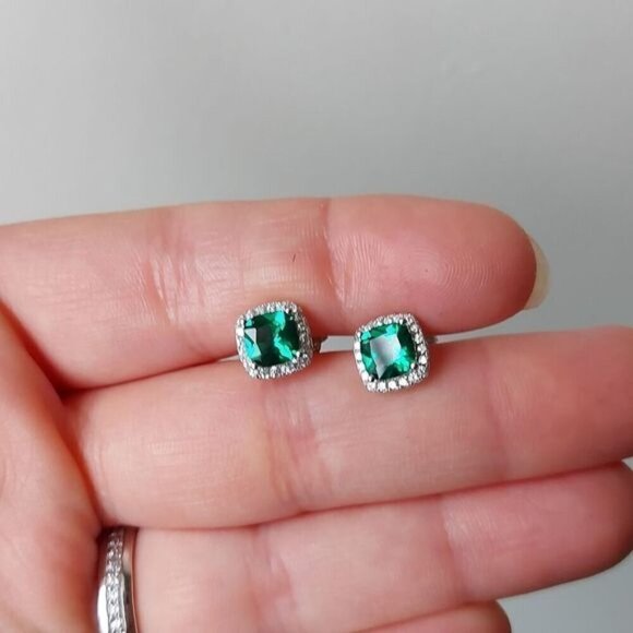1.8 Carat Emerald Sterling Silver Stud Earrings - Picture 8 of 9